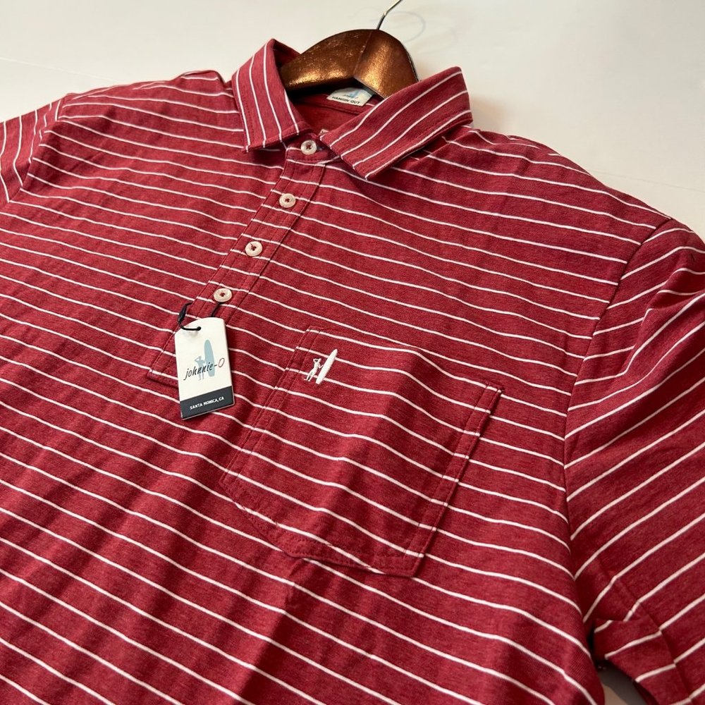 NWT Johnnie-O Men's Hangin Out Red White Stripe Short Sleeve Polo Shirt